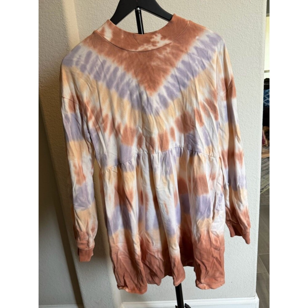 wild fable Tie-Dye Babydoll Tunic Dress in Rust, Lavender & Cream M